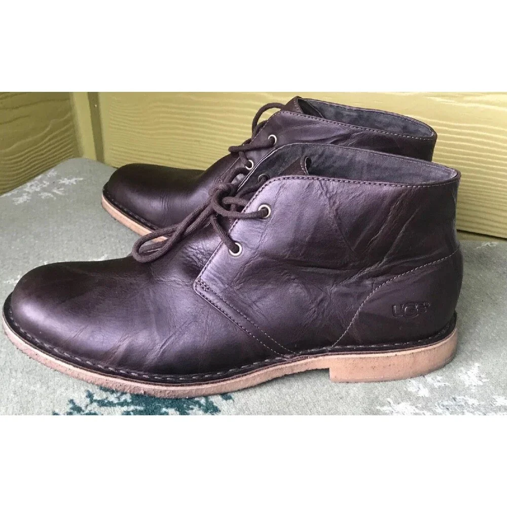 Men’s 11.5 UGG Australia Leighton Chukka Boots Brown Leather Shearling 45.5 Eur